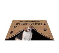 Nom Personnalisé du Chien, My Love Dog Beagle, Qui Est en Charge, Nous Vivons Juste Ici Tapis De Porte Antidérapant Tapis De Bain Paillasson D'Entree pour Intérieur Bain Terrasse 40X60Cm