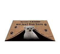 Nom Personnalisé du Chien, My Love Dog Caniche Maltais, Qui Est en Charge, Nous Vivons Juste Ici Tapis De Porte Doux Tapis De Bain Antidérapant Paillasson D'Entree pour Salon Intérieur 40X60Cm