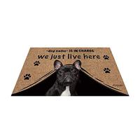 Nom Personnalisé du Chien, My Love Dog French Bulldog, Qui Est en Charge, Nous Vivons Juste Ici Paillasson D'Entree Absorbant Tapis De Bain Confortable Paillasson De Bienvenue 40X60Cm