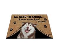 Nom Personnalisé du Chien, My Love Dog Husky, Pas Besoin De Frapper, Je Sais Que Vous Êtes Là Tapis De Porte Absorbant Paillasson De Bienvenue Antidérapant Tapis De Bain 40X60Cm