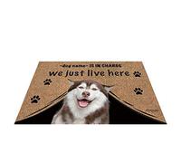 Nom Personnalisé du Chien, My Love Dog Husky, Qui Est en Charge, Nous Vivons Juste Ici Paillasson D'Entree Antidérapant Tapis De Bain Facile À Nettoyer Tapis De Porte pour Salon Intérieur 40X60Cm