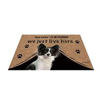 Nom Personnalisé du Chien, My Love Dog Papillon, Qui Est en Charge, Nous Vivons Juste Ici Tapis De Bain Confortable Tapis De Porte Anti-Poussière Paillasson De Bienvenue pour Terrasse Salon 40X60Cm