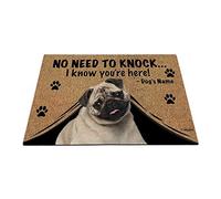 Nom Personnalisé du Chien, My Love Dog Pug, Pas Besoin De Frapper, Je Sais Que Vous Êtes Là Tapis De Porte Confortable Tapis De Bain Paillasson D'Entree pour Intérieur Bain Salon 40X60Cm