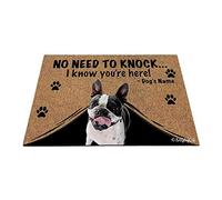 Nom Personnalisé du Chien, My Love Dog Terrier, Pas Besoin De Frapper, Je Sais Que Vous Êtes Là Tapis De Bain Doux Tapis De Porte Antidérapant Paillasson D'Entree pour Salon Terrasse 40X60Cm