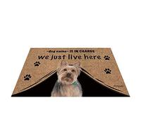 Nom Personnalisé du Chien, My Love Dog Yorkie, Qui Est en Charge, Nous Vivons Juste Ici Paillasson De Bienvenue Tapis De Porte Résister À La Saleté Paillasson D'Entree pour Salon Intérieur 40X60Cm