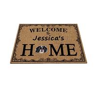 Nom Personnalisé, Menton Japonais De Chien Mignon, Bienvenue chez Quelqu'un Tapis De Bain Facile À Nettoyer Tapis De Porte Anti-Poussière Paillasson De Bienvenue pour Terrasse Intérieur 40X60Cm