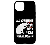 Nom personnalisé pour Chat Sam Mignon Amoureux des Animaux de Compagnie Coque pour iPhone 15 Plus