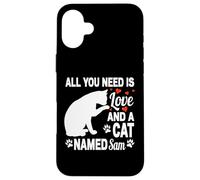 Nom personnalisé pour Chat Sam Mignon Amoureux des Animaux de Compagnie Coque pour iPhone 16 Plus