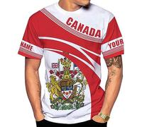Nom Personnalisé Tee Shirt Manche Courte Drapeau Canadien Fierté Canadienne Confortable Manches Courtes Col Rond Tee Shirts Homme pour Fitness Été Gym 3XL