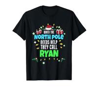 Nom Ryan Christmas Ryan North Pole Helper T-Shirt Graphique avec Valeur, Homme, Noir, M