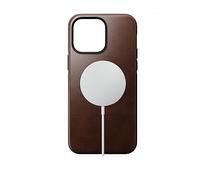 NOMAD Étui moderne en cuir pour iPhone 14 Pro Max - Horween en cuir, bords surélevés à 360°, pare-chocs en TPE - Protection contre les chutes de 3 m, chargement sans fil - Marron rustique
