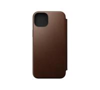 Nomad Étui portefeuille moderne en cuir pour iPhone 15 Plus, compatible avec MagSafe et chargeur sans fil, 3 emplacements pour cartes, protection antichoc à 360° - Marron