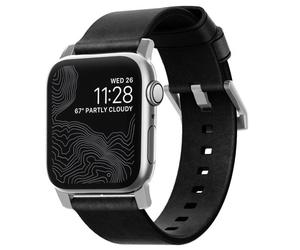Nomad - Modern active - Bracelet en cuir Apple Watch 42mm/ 44mm / 45mm / 49mm - Noir / Argent - NM1A41SM00