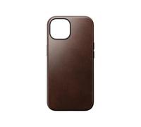 Nomad Modern Horween - Étui en cuir pour iPhone 15 avec chargement sans fil MagSafe, bords surélevés à 360°, pare-chocs en TPE et protection contre les chutes, marron rustique
