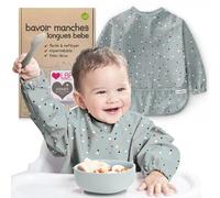 Nombear ® Bavoir Manches Longues pour Bebe - Bavoirs Bebe Imperméable, Tablier Bebe pour Manger, Tablier Enfant Repas, Bavoir DME, Blouse Bebe Repas