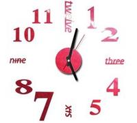 Nombres 3D Diy Romain Mur Acrylique Miroir Autocollant Horloge Décoration Intérieure Stickers Mural Rouge PL623 Rouge