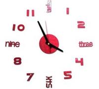 Horloge GENERIQUE Nombres 3D Diy Romain Mur Acrylique Miroir Autocollant Horloge Décoration Intérieure Stickers Mural Rouge PL627