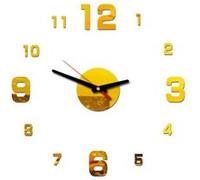Nombres 3D Diy Romain Mur Acrylique Miroir Autocollant Horloge Décoration Intérieure Stickers Mural Or PL638