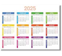 Nombretinas etiquetas que hacen la diferencia Calendrier 2025 avec aimant | Taille 20 x 15 cm | Planificateur annuel coloré avec semaines numérotées | pour devoirs, vacances et événements (allemand)