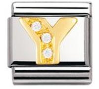 Nomination Lettres classiques composables en acier inoxydable, or 18 carats et oxyde de zirconium (Y)