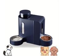 Nomipaw 3L Distributeur de Croquettes Chat,Distributeur D'eau Chien 2in1 - Automatique Par Gravité,Bol en Acier Inoxydable - Bleu