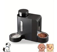 Nomipaw 3L Distributeur de Croquettes Chat,Distributeur D'eau Chien 2in1 - Automatique Par Gravité,Bol en Acier Inoxydable - Noir