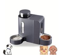 Nomipaw 6L Distributeur de Croquettes Chat,Distributeur D'eau Chien 2in1 - Automatique Par Gravité,Bol en Acier Inoxydable - Gris