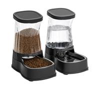 Nomipaw Distributeur d'eau & Distributeur de Croquettes Pour Chat Chien 3.85L Automatique Par Gravité Bol en Acier Inoxydable -Noir