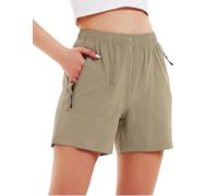 Nomolen Short Cargo de randonnée pour Femme de 12,7 cm, 17,8 cm, à séchage Rapide, léger, athlétique, pour entraînement avec Poches à Fermeture éclair 5"-Kaki Small