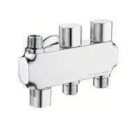 nomona Vanne d'angle à quatre voies, connexion murale et vanne combinée à trois sorties en laiton chromé pour cuisine, salle de bain (sorties mâle G3/8" x G1/2" x G1/2")