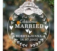 Noms De Couple Personnalisés Et Date Notre Premier Ornement De Mariage De Noël 2022 Cadeau De Douche De Mariage Cadeau Juste Marié Ornement De Mariage Cercle Ornements De Noël en Verre
