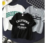Noms de villes, New York, Californie, Brooklyn, Ensemble de trois pièces de tee-shirt à manches courtes au col rond pour garçon jeune et décontracté pour l"été. 6Y,7Y,4Y,5YBlocs de couleur,Lettres,Slo