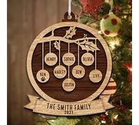 Noms personnalisés Bois Arbre généalogique Ornement de Noël, Signe de Noms de Famille personnalisé, Cadeau personnalisé pour Maman, pour Les Enfants Meilleures idées de Cadeaux pour Noël