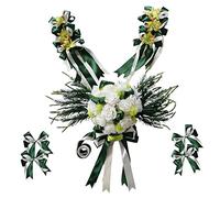 non-brand Kit de 12 Pièces Fleurs Artificiel avec Ruban Nœuds Papillon Décoration de Voiture de Mariage, Vert