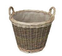 non écorcé et Buff Panier à bûches rond en osier - avec doublure en toile de jute