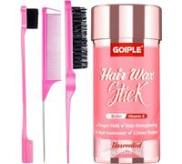 Non Parfumé Hair Wax Stick, Cire Cheveux Femme, Cire Cheveux Longue Durée, Bâton de Cire Coiffante, Bâton Lissant et Lissant pour Cheveux Frisés avec Brosse de Bord, Brosse à Poils et Peigne à Cheveux