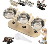 Non-Slip Elevated Pet Feeder with 3 Bowls, 15° Tilt for Healthy Eating Posture, Reduces Neck Strain,Elevated Feeding Bowl for Cats and Small Dogs (Natural Wood)