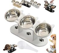 Non-Slip Elevated Pet Feeder with 3 Bowls, 15° Tilt for Healthy Eating Posture, Reduces Neck Strain,Elevated Feeding Bowl for Cats and Small Dogs (White)