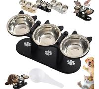 Non-Slip Elevated Pet Feeder with 3 Bowls, 15° Tilt for Healthy Eating Posture, Reduces Neck Strain,Elevated Feeding Bowl for Cats and Small Dogs (Black)