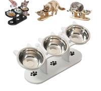 Non-Slip Raised Feeding Trough with 3 Bowls for Pets, Elevated Cat Bowl Feeding Bowl with Wooden Stand Supports Natural Eating Dry Food, Wet Food, Water Bowl for Cats, Small Dogs (B)