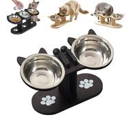 Non-Slip Raised Feeding Trough with 3 Bowls for Pets, Elevated Cat Bowl Feeding Bowl with Wooden Stand Supports Natural Eating Dry Food, Wet Food, Water Bowl for Cats, Small Dogs (C)