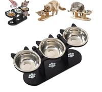 Non-Slip Raised Feeding Trough with 3 Bowls for Pets, Elevated Cat Bowl Feeding Bowl with Wooden Stand Supports Natural Eating Dry Food, Wet Food, Water Bowl for Cats, Small Dogs (D)
