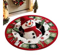 Non-Slip Round Snowman Floor Mat - Festive Optical Illusion Christmas Rug | Secure Non-slip Backing Keeps The Round Festive Floor Mat Firmly In Place During Busy Family Gatherings And Winter Holiday Pa