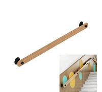Non-Slip Wood Stair Handrails with Wrought Iron Brackets Fitting, Home Against The Wall Safety Banister Kit Indoor Loft Elderly Railing Handrail Corridor Support Rod(90cm)