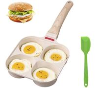 Non-stick Egg Frying Pan, 4 Holes Skillet with Handle, Multifunctional, Wooden Handle Medical Stone Omelet Non-stick Cookware Frying Pan, Mini Muffin Egg Cooker Pancake Nonstick Griddle(blanc)