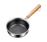 Non Stick Frying Pan - 14x13x4.5cm Stainless Steel Skillet Wooden Handle Mini Pot Durable Cookware | Eggs Fish Vegetables Pork Chicken Home Hotel Restaurant Canteen Breakfast Shop Kitchen Essential
