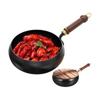 Non Stick Pan, Stir Fry Work with Wooden Handle, Scratch-Resistant Cookware, No Coating Design, Flat Bottom Induction Compatible, Perfect for Baking, Stewing, Stir Frying, Durable Kitchen Vital