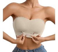 Non-Wired Strapless Bra with Front Closure for Everyday Comfort During Leisure Activities. Versatile Design for All Seasons., Khaki, S(Beige,XL)