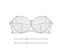 Non-Wired Strapless Lace Bra, Comfortable Bralette with Removable Straps, Perfect for Everyday Wear, Beige, 36C/D(White,40A/B)