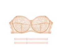 Non-Wired Strapless Lace Bra, Comfortable Bralette with Removable Straps, Perfect for Everyday Wear, Beige, 36C/D(Beige,38A/B)